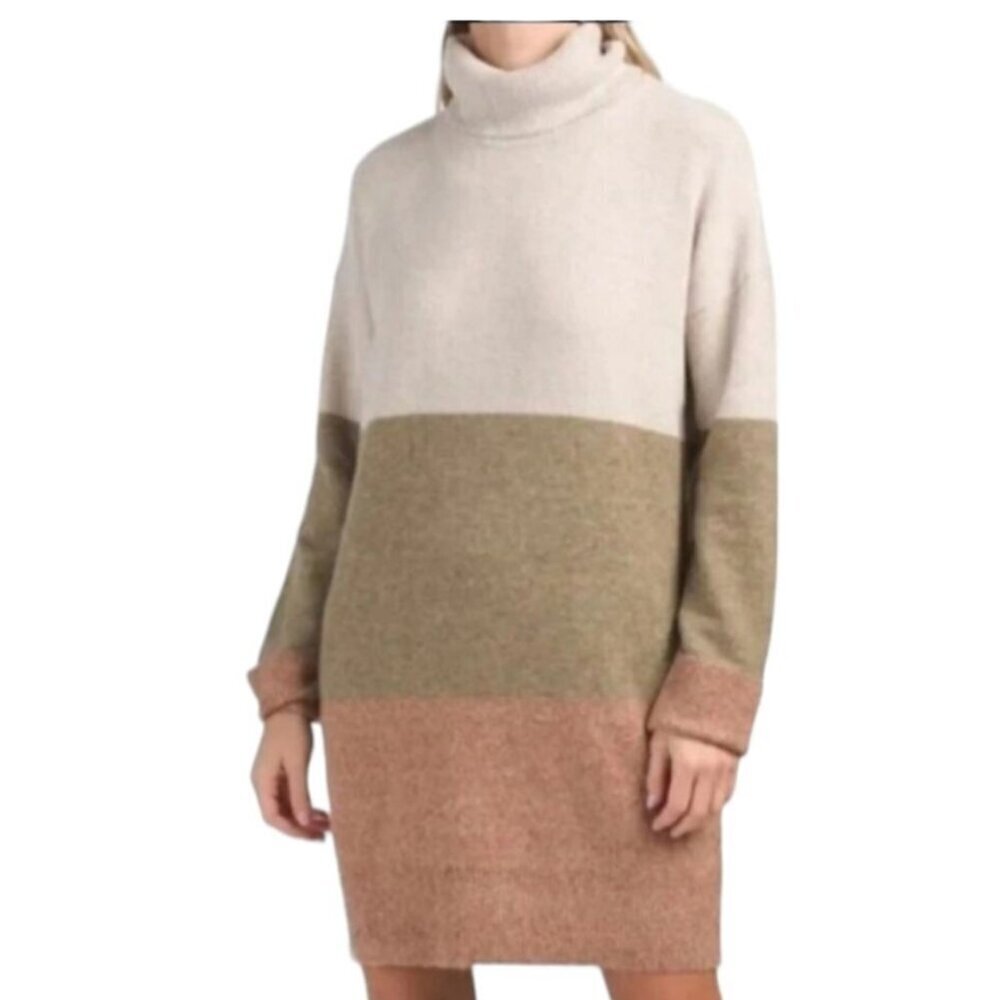 Rachel Zoe SZ1X Colorblock Turtleneck Sweater Dress Office Academia Staple Retro